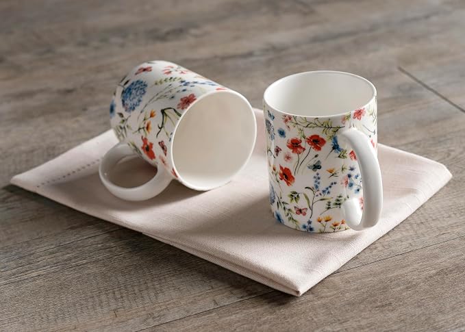 Maison d' Hermine Coffee Mug with Handles Tea Cups (12 Ounce, Pack of 2) | Fine Bone China Coffee Mugs for Hot Beverages Cappuccino Latte Home Restaurant Hotel Spring Summer -Just Floral - Image 7