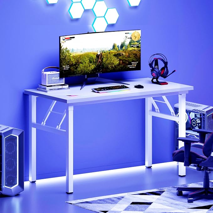 DlandHome 39.4 Inch Small Folding Computer Desk for Home Office, White | Foldable Writing Table for Small Spaces Bedroom, No Assembly Required, Wood Top Metal Frame, Collapsible Compact Easy Storage - Image 8