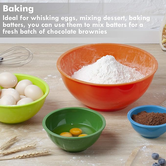 YIHONG 6 Piece Plastic Mixing Bowls Set, Colorful Serving Bowl for Kitchen, Ideal for Baking, Prepping and Cooking,Nesting Design for Space Saving Storage, Rainbow