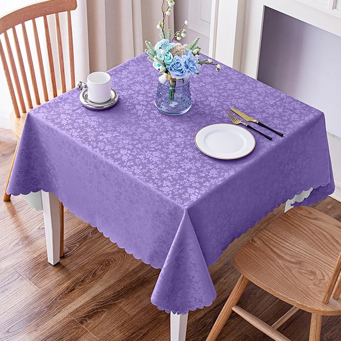 Smiry Square Waterproof Heavy Duty Vinyl Tablecloths, 54 x 54 Inch | Wipeable Washable Floral Embossed Table Cover for Kitchen and Dining Room, Indoor & Outdoor Use, Purple by Smiry