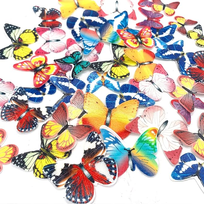Weraru 48Pcs Edible Cake Butterfly Decoration Cake Toppers Birthday Party Cupcake Toppers Mixed Size & Colour - Image 3