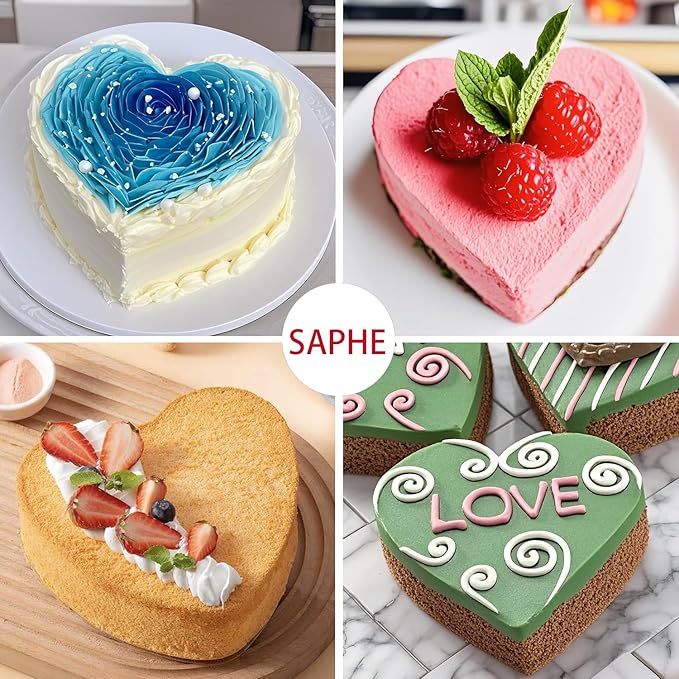 saphe Silicone 10 Inch Cake Pans - Heart Shaped Baking Molds, Set of 4 Cake Molds for Cake, Cheesecake, Rainbow Cake (heart shaped)