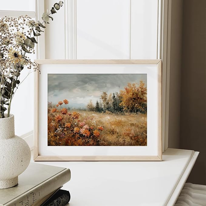 XOCUUI Unframed Canvas Wall Art Vintage Decor, Landscape Wall Art, Meadow with Flowers Art, Modern Farmhouse Decor, Cottagecore Bedroom Bathroom Office Decorations, 8"x10" - Image 2