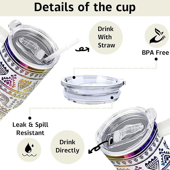 40 oz Elephant Laser Engraving Tumbler With Handle With Lid Straw Double Insulated Travel Coffee Cup Elephant Travel Accessories Must Have Gifts For Women