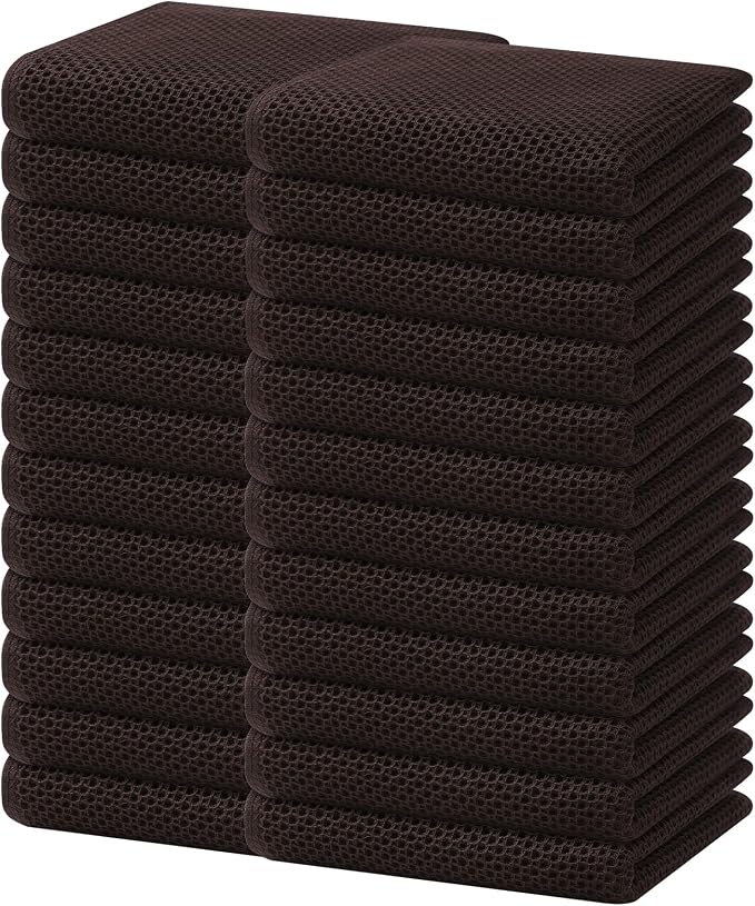 Homaxy 100% Cotton Waffle Weave Kitchen Dish Towels 24-Pack, Dark Brown | 13 x 28 Inches, Ultra Soft Absorbent Dish Towels, Quick Drying Cleaning Towels by Homaxy