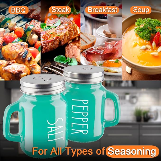 Turquoise Salt and Pepper Shakers Set - Teal Kitchen Decor and Accessories for Home Restaurants Wedding - Glass Salt and Pepper Set for Cooking Table, RV, BBQ, Easy to Clean & Refill - Image 5