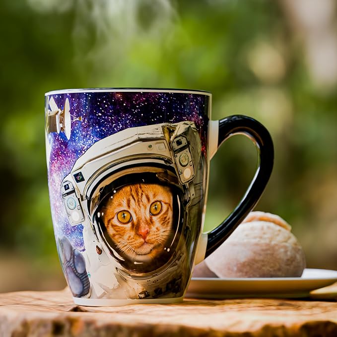 Color Changing Astronaut Cat Coffee Mug 15oz – Heat Sensitive Space Cup with Galaxy Reveal – Funny Novelty Gift, Magic Mug, Unique Cosmic Collectible and gift for Cat Lovers, Christmas & Birthday - Image 3