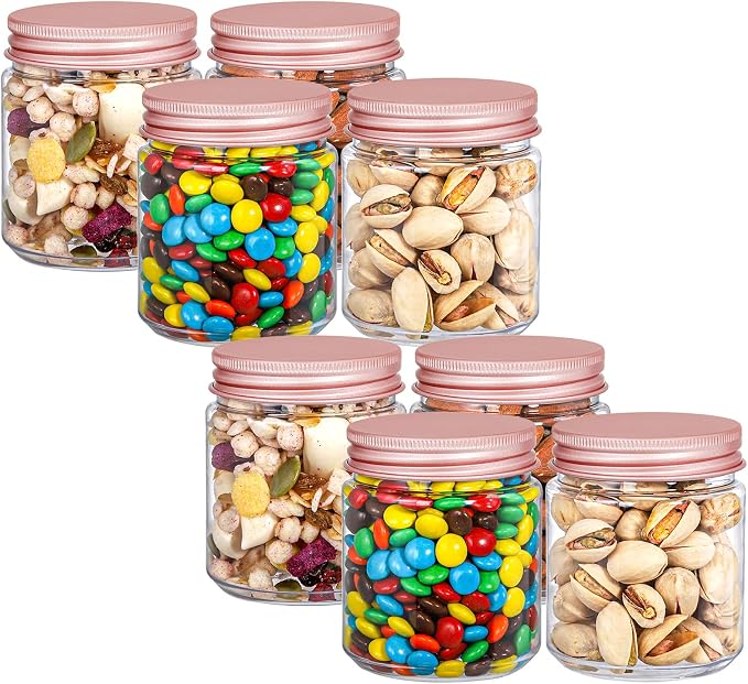 Fasmov 30 Pack 5 Ounce Clear Plastic Jars Containers with Rose Gold Lids, Round Empty Plastic Slime Storage Containers for Kitchen & Household Storage - BPA Free - Image 4