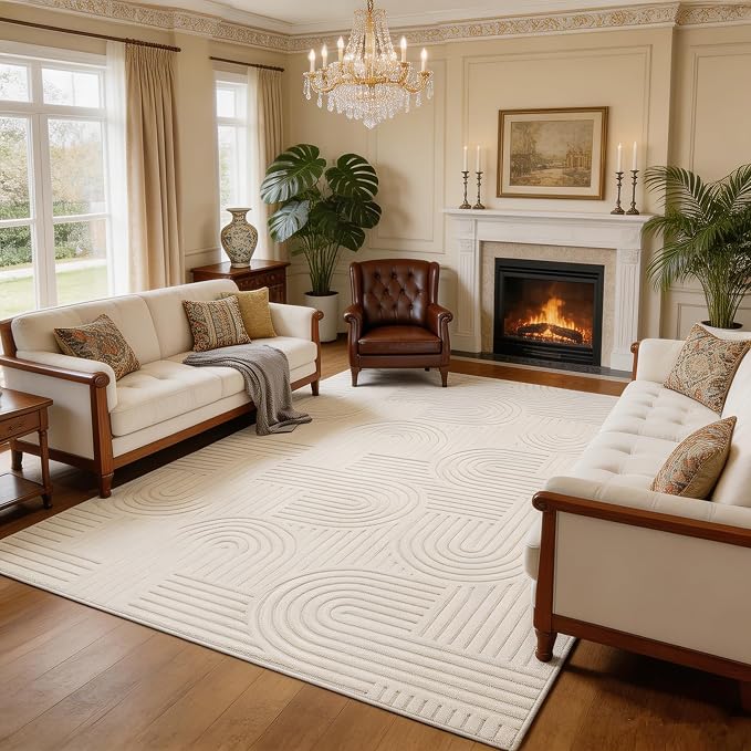 Washable Area Rugs 5′3″ × 7′6″ for Living Room Bedroom Hotel, Beige | Soft Cozy Fluffy Low Pile Machine Washable Non Slip Boho Modern Accent Rug for Dining Room Nursery Kids Room Dorm by Ukeler