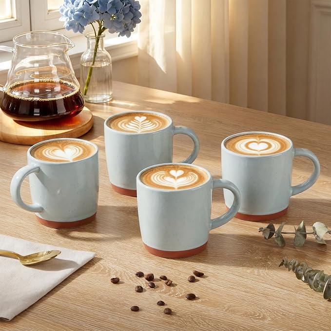 E-far Ceramic Coffee Mug Set of 4, 12oz Stoneware Coffee Cup with Handle, Porcelain Tea Cups, Modern Farmhouse Latte Mug Gift Set for Women & Men, Microwave Safe, Speckled Gray - Image 4