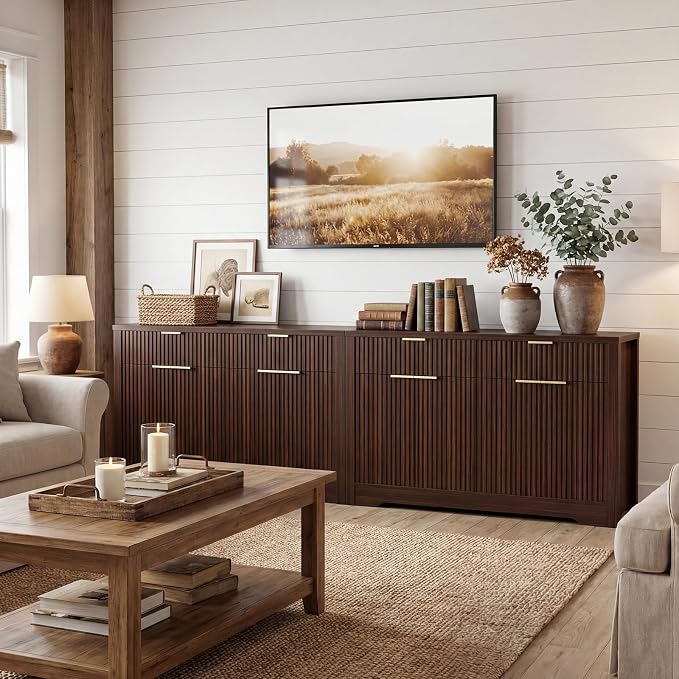 Cyclysio 55" Fluted Buffet Cabinet with Storage, Modern Sideboard Credenza with Adjustable Shelves & Drawers, Coffee Bar Table for Dining Room, Entryway, Kitchen, Black Walnut - Image 5