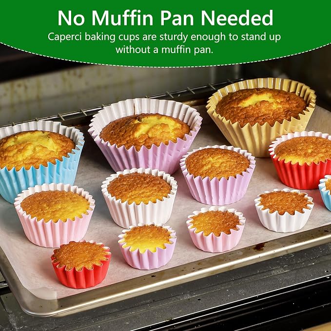 Caperci Heavy Duty Jumbo Cupcake Muffin Liners for Baking - Extra Large 100pcs Grease-Resistant Pink Paper Baking Cups, No Muffin Pan Needed, Odorless, Easily Peels (Pink) - Image 3