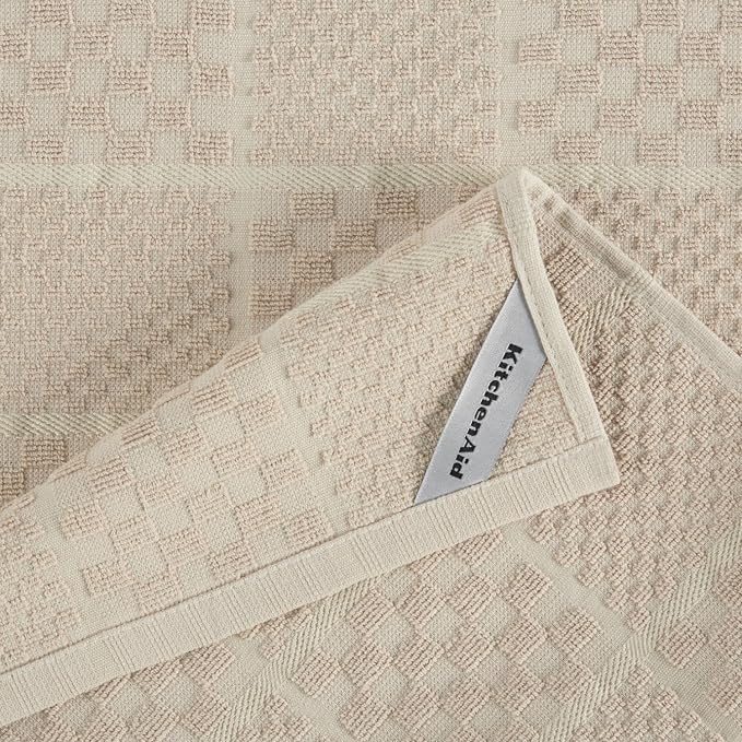 KITCHENAID Quilted Cotton Terry Cloth Oven Mitt, Pot Holder, Kitchen Towel 4-Pack Set, Heat Resistant, Silicone Grip, 16"x26", 7"x13" & 7"x10", Milkshake Tan - Image 8