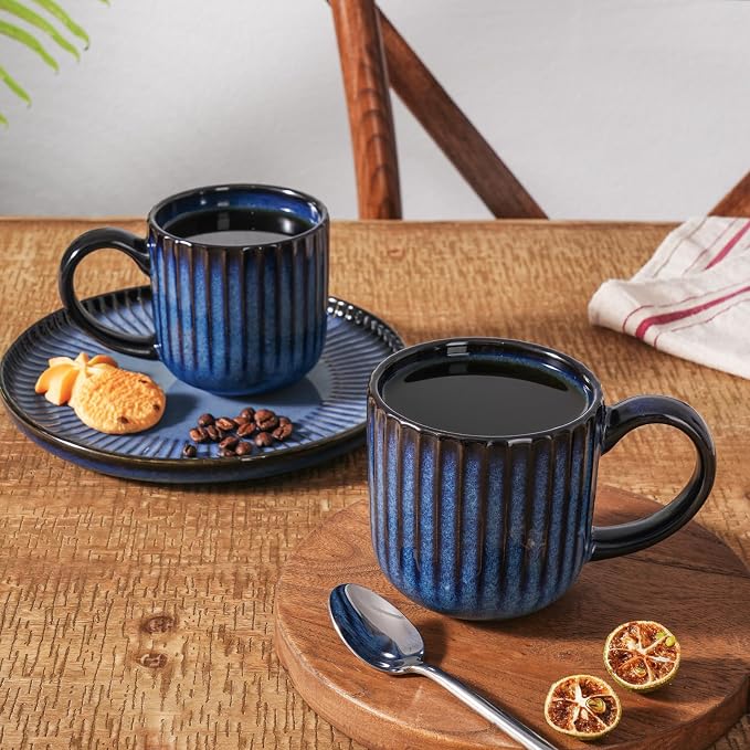 famiware Coffee Mugs Set of 6, Starlight 11 oz Mug Cup Set with Handle for Coffee, Tea, Cocoa, Milk - Ceramic Stoneware Mug Set, Nebulas Blue - Image 3