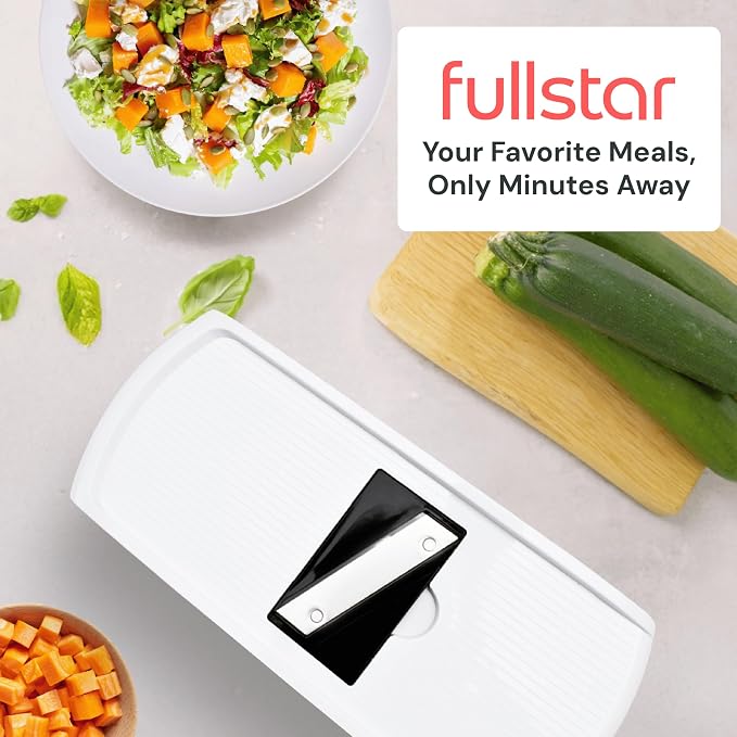 Fullstar Pro Original Vegetable Chopper & Mandoline Slicer Kitchen Gadget | 8 in 1 Veggie Slicer, Onion & Fruit Cutter with Sharp Stainless Steel Blades & Container, All-in-One Meal Prep Tool (White) - Image 10