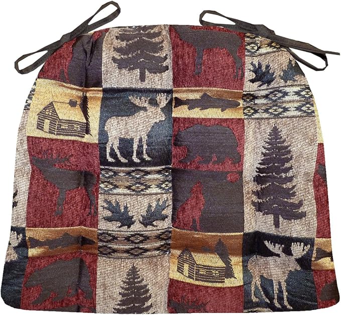 Barnett Home Decor Woodlands Fairbanks Latex Foam Fill Standard Chair Pad - Red, Wildlife Design, American Made, Rustic Decor, Lodge, Kitchen by BarnettHomeDecor