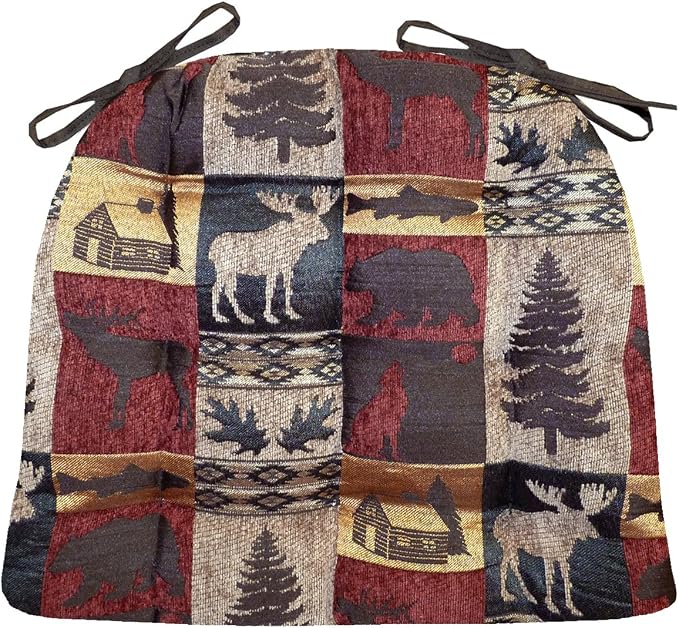Barnett Home Decor Fairbanks Red Dining Chair Pad with Ties - Medium 16.5 x 18 - Latex Foam Fill Cushion - Woodlands Rustic Lodge & Lake House Décor by BarnettHomeDecor