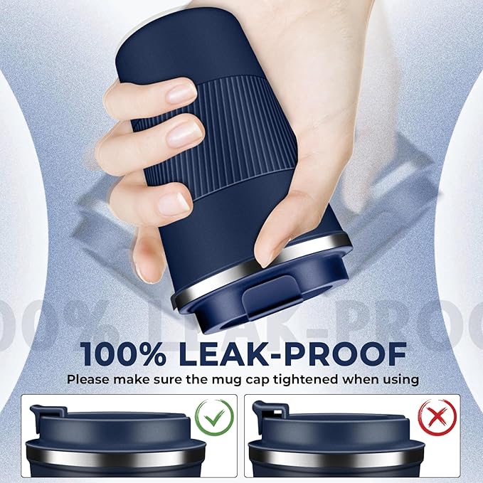 Insulated Coffee Tumbler 17 oz, Stainless Steel Coffee Mug with Lids, Travel Coffee Mug Leak Proof, Double Wall Vacuum Insulated Reusable Coffee Cup, Keep Drinks Hot and Cold (Navy Blue, 17 Ounces) - Image 3