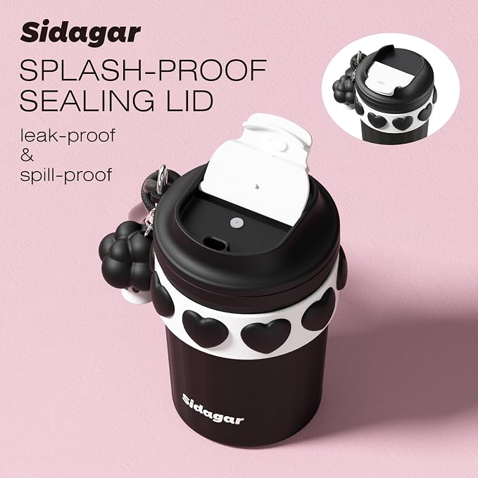 SDGA+ 12 oz Travel Coffee Mug Spill Proof Leak Proof, Stainless Steel Thermal Coffee Cup with Lid, Resuable Cup for Hot and Cold, Portable Tumbler for Women, Black - Image 3