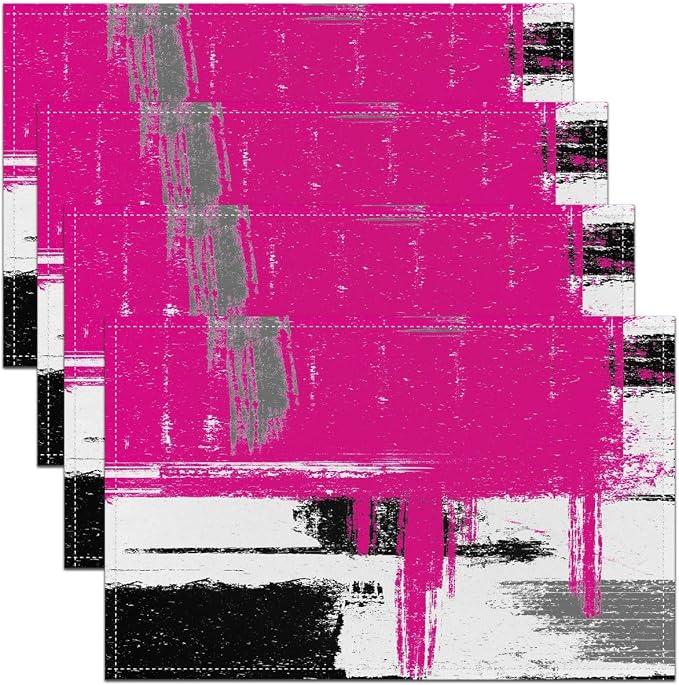 Feelyou Hot Pink White Black Table Place Mats, Geometric Placemats Set of 4 Teens Abstract Modern Art Placemat for Kitchen Dining Table Decor Indoor Outdoor 18"x12" Buffalo Check by Feelyou