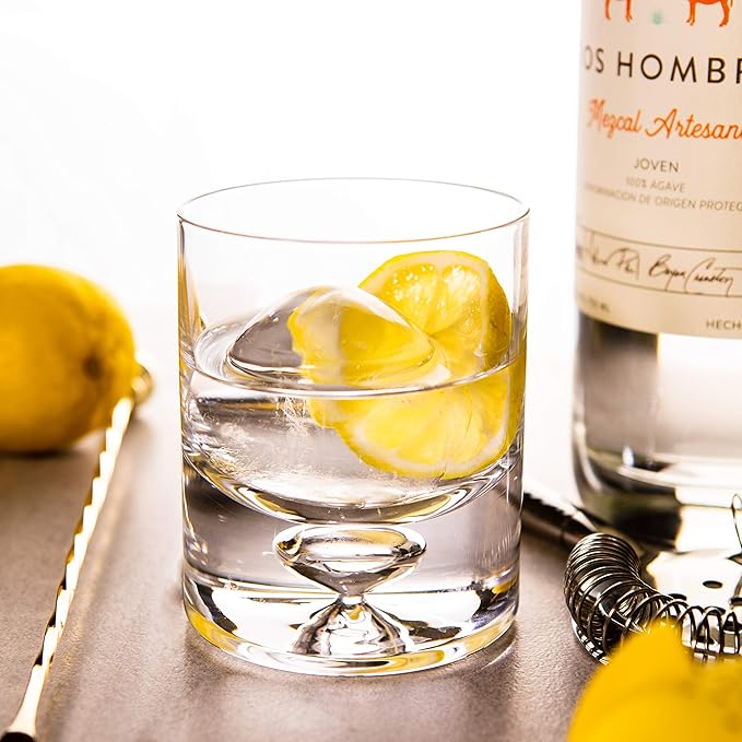 LEMONSODA Crystal Bubble Base Whiskey Glass Tumbler - Set of 32 - Thick Weighted Bottom - Unique Design - Great for Scotch Whiskey, Old Fashion, Manhattan, Bourbon & Cocktails (2042)