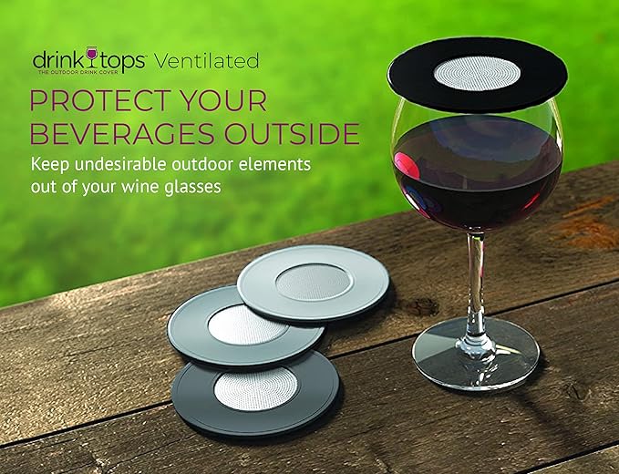 Silicone Wine Glass Covers - Ventilated, Allows Wine to Breathe - Outdoor, Keeps Particles Out - BPA Free - 4 Pack