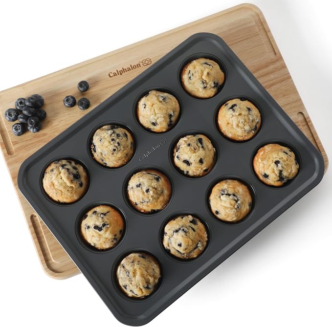 Calphalon Legacy 12 Cup PFA Free Nonstick Cupcake Muffin Pan Baking Pan in Blue, Heavy Gauge Steel Bakeware for Even Heating, Oven Safe Muffin Tray for Cupcakes - Image 2