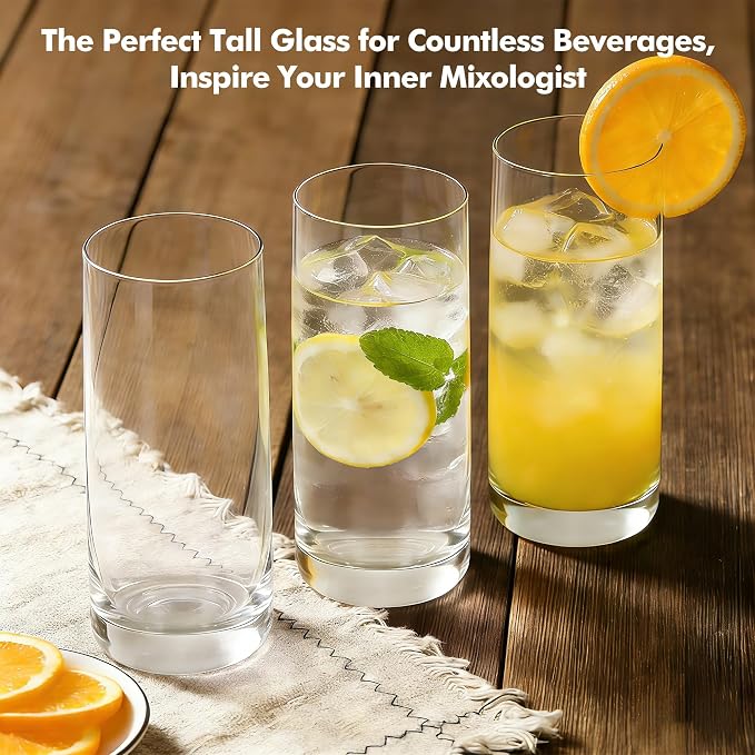 Highball Glasses Set of 6,13oz Clear Drinking Glass Cups for Mixed Drink Cocktail, Beer, Mojito, Water and Juice, Thick Tall Crystal Glassware for Kitchen, Restaurant, Home Bar and Parties - Image 6