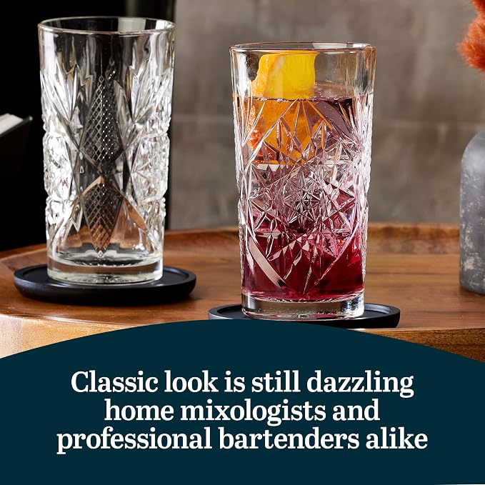 Libbey Hobstar Cooler Glasses, Cut Glass Drinking Glasses Set of 4, Hi-Ball Textured Drinking Glasses, 16 oz Cocktail Glass Set for Soda, Mixed Drinks - Image 5