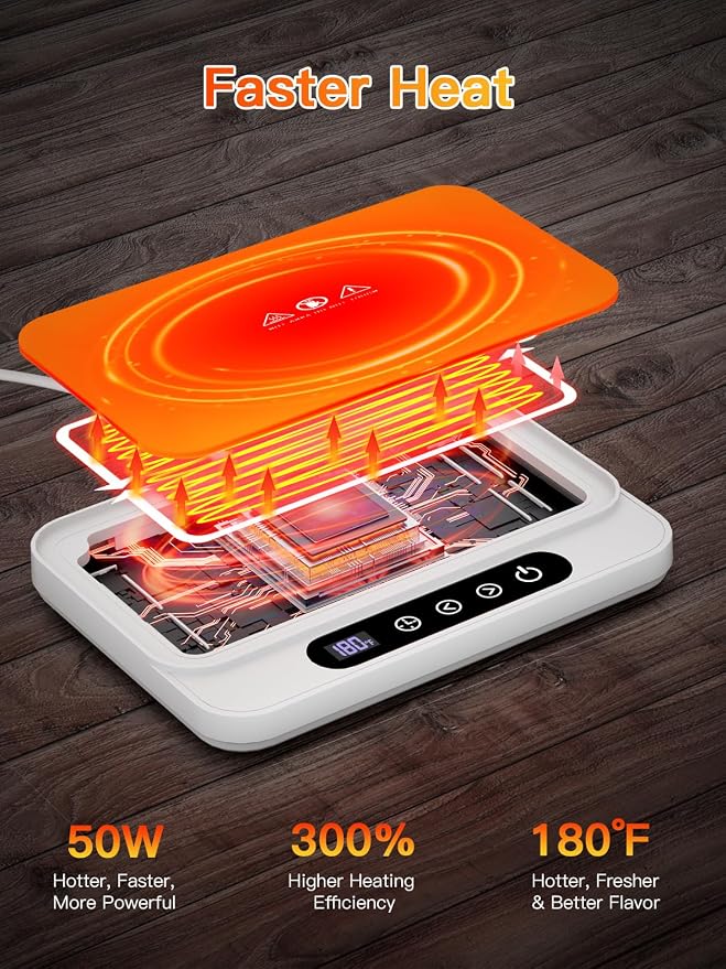 Misby Mug Warmer, 50W Large Heating Panel Coffee Mug Warmer with 6-Temp Settings, 8H Auto Shut-Off, 12H Timer, Ultra-Thin Design, Coffee Cup Warmer for Desk, Ideal for Home, Office, Travel (White) - Image 2