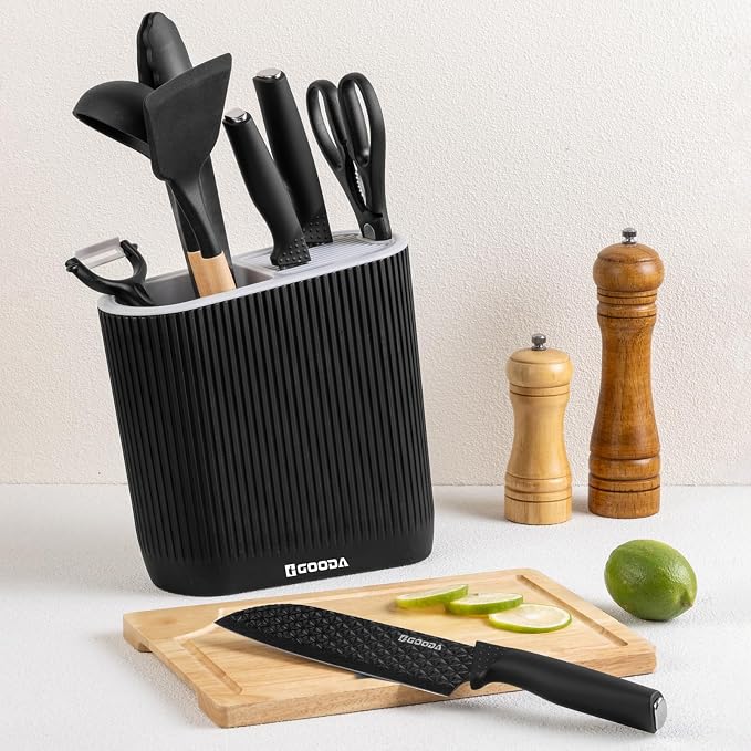 Knife Set with Block,9 Pieces Kitchen Knives and Heat Resistant Silicone Kitchen Utensils Set with Wooden Handle,Ideal Cooking Tools for Kitchen - Image 5