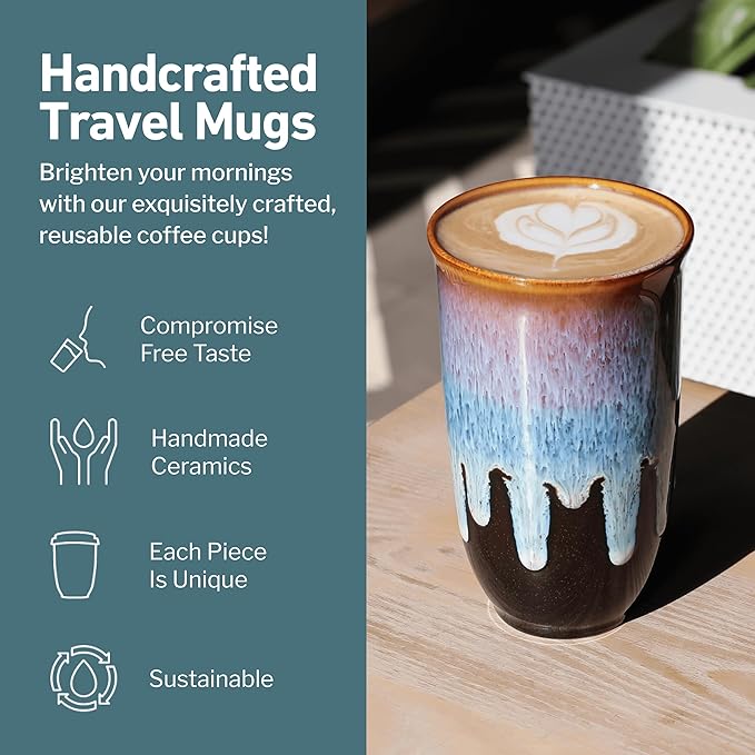 NOVA CERAMICS Coffee Tumbler – Travel Mug - On the Go Coffee Mug – Microwave & Dishwasher Safe Green Coffee Tumbler - Gifts For Women Men Him Her – 16oz – Monsoon - Image 2