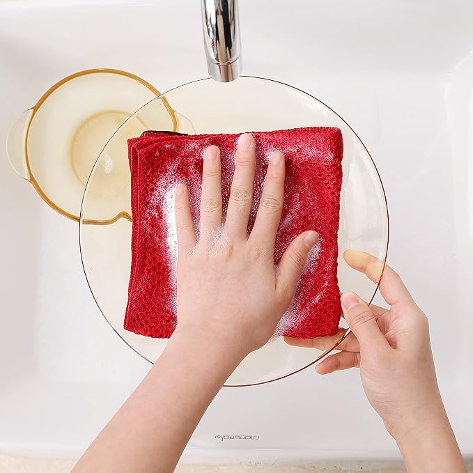 Homaxy 100% Cotton Waffle Weave Kitchen Dish Cloths 6-Pack, Red | 12 x 12 Inches, Ultra Soft Absorbent Dish Towels, Quick Drying Dish Rags with Hanging Loop - Image 4