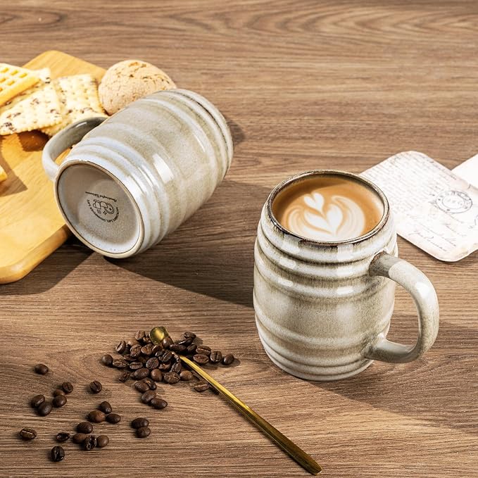 GBhome 20oz Large Coffee Mugs Set of 4, Handmade Ceramic Coffee Mugs Set for Latte/Tea/Beer/Hot Cocoa, Dishwasher & Microwave Safe- Oatmeal - Image 4