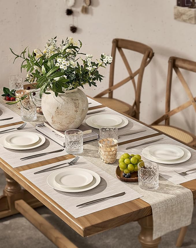 Leetaltree Pale Beige Placemats Set of 4 - Heat Resistant Non-Slip Place mats for Dining Table, Washable Durable PVC Vinyl Woven Table Mats（Pale Beige, 4） - Image 3