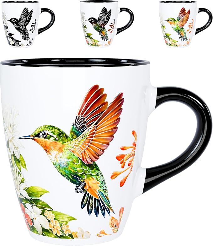 Color Changing Hummingbird Coffee Mug 12oz – Heat Sensitive Ceramic Cup with Floral & Hummingbird Design, Garden Nature Theme Mug, Unique Christmas Holiday Birthday Gift for Bird Lovers, Men & Women by Dream8Design