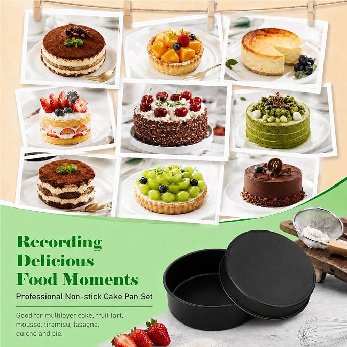 P&P CHEF 5 Inch Cake Pan Set of 3, Non-Stick Round Cake Pans | Round Cake Tins for Tier Smash Cakes, Baking Pans Set & Essential Bakeware, Stainless Steel Core & Leak-Proof - Image 6