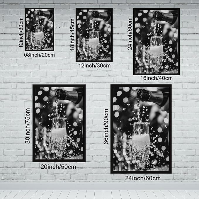 UXCBIA Pouring Champagne, Black And White Art, Wine Glasses Poster, Party, Retro Photography Canvas Poster Bedroom Decor Sports Landscape Office Room Decor Gift Black Frame 16x24in(40x60cm) - Image 2