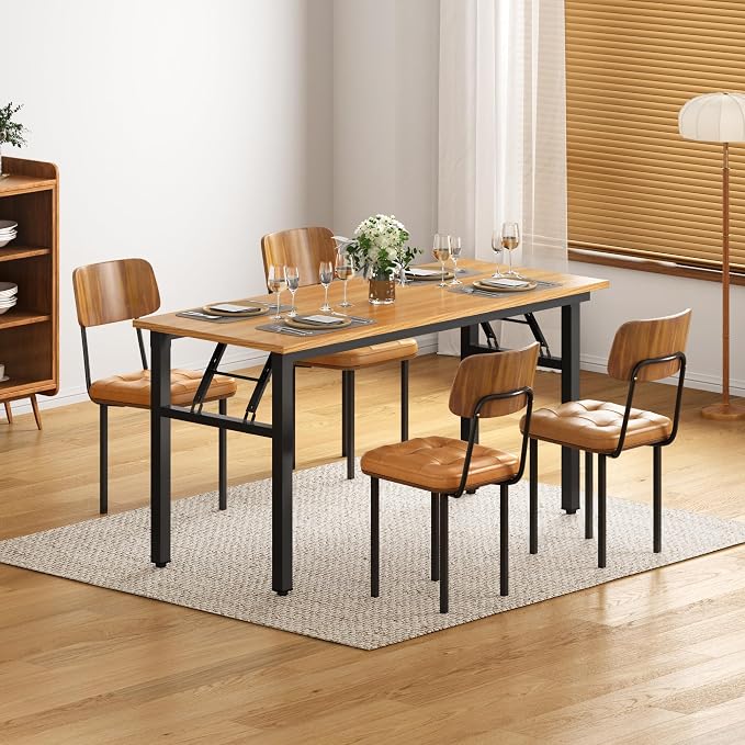 DlandHome 59.8 Inch Large Folding Computer Desk, Fully Assembled Teak Black | Foldable Writing Table, Portable Activity Conference Table for Home Office, Wood Top Metal Frame, Collapsible Easy Storage - Image 5
