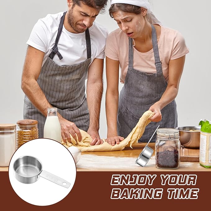 Stainless Steel Measuring Cup, 4 Pcs 1/4, 1/2 Cup, 60 ml/125 ml Metal Cup Scoop Kitchen Gadgets for Coffee Cooking Baking Dry Wet Liquid Ingredients, Dishwasher Safe