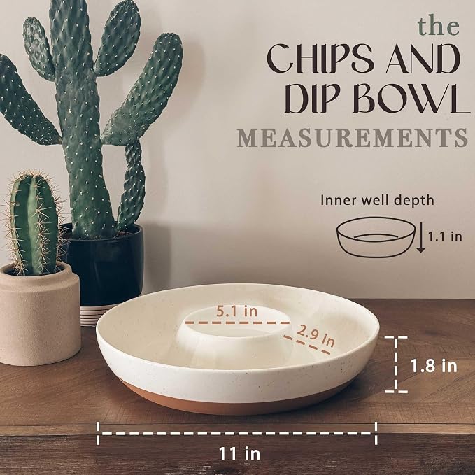 Mora Ceramic Chips and Dip Serving Tray: Large Divided Party Bowl Set for Chips & Salsa, Veggies & Dip, Fruit, Snacks, Entertaining, Hosting, etc. Minimalist Design for the Modern Hostess - White - Image 2