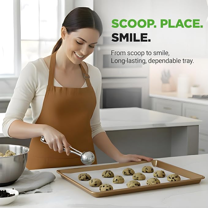 NutriChef Nonstick XL Cookie Sheet Baking Pan, Extra Large 22 Inch x 16 Inch, Carbon Steel Oven Baking Sheet for Cookies & Pastries, Gold - NCLG1GD - Image 4