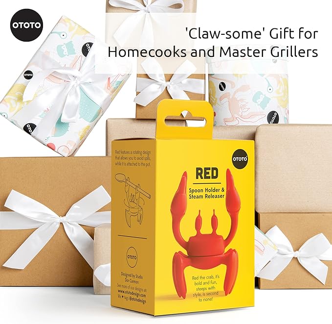 OTOTO 2 in 1 Silicone Spoon Rest & Steam Releaser - Large Spoon Holder for Stove Top - Unique and Useful Gift for Cooking - Heat Resistant Utensil Rest, Kitchen Gadgets, Red Gift (Red the Crab) - Image 6