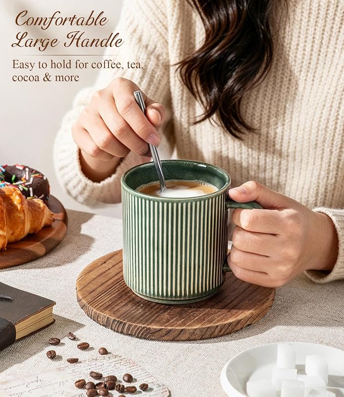 GBhome Coffee Mugs Set of 6，12 oz Coffee Cups with Handle | Cups for Latte, Tea, Cocoa & Milk, Ideal for Daily Use & Gifts, Microwave & Dishwasher Safe, Dark Green - Image 5