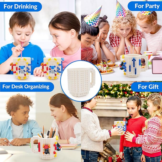 Lumsburry Build-on Brick Coffee Mug, Funny DIY Unique Novelty Drinking Cup | Building Blocks Creative Mug, for Men Women Kids Dad Mom, Present Exchange Ideas, Xmas Birthday White Elephant(White) - Image 8