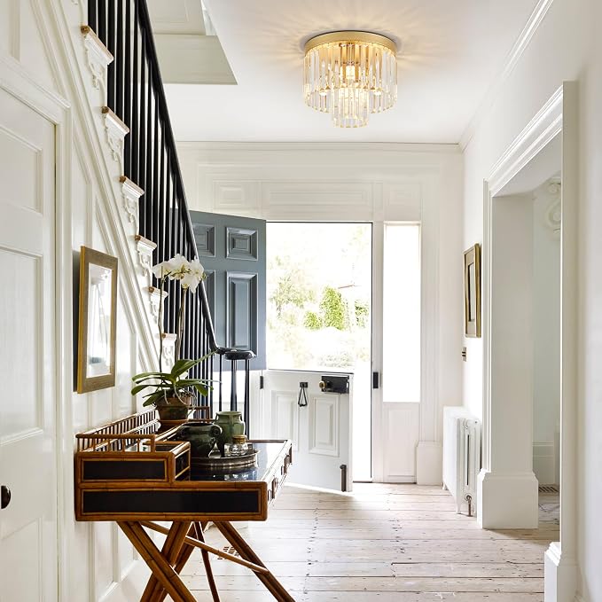 12.6" 4 Light Gold Crystal Ceiling Light for Dining Room | K9 Crystal, Stainless Steel, 2 Tier, E12 Base, Flush Mount, for Kitchen Island Living Room Bedroom Entryway - Image 6