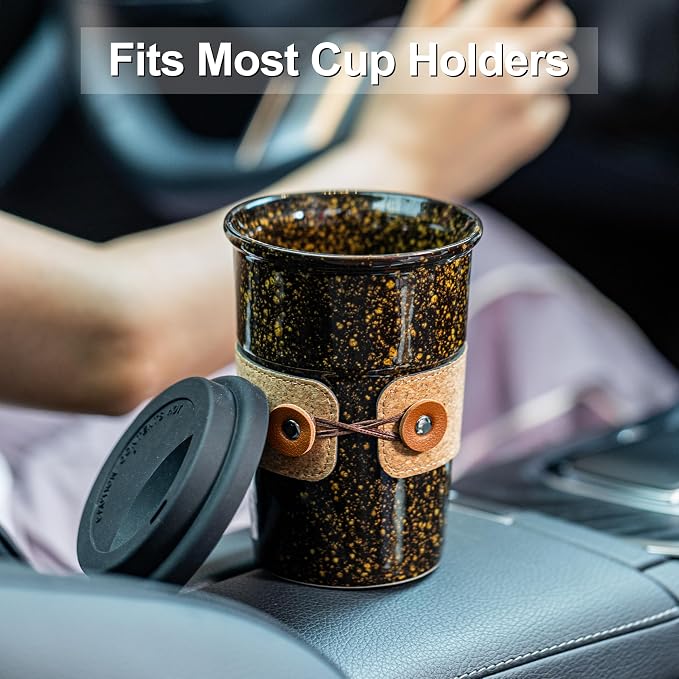 Large Ceramic Travel Coffee Mug with Lids, Tea Mug To Go Coffee Cup | Spill Proof Simple Modern Coffee Tumbler, Reusable Wide Mouth Camping Coffee Mugs, Microwave and Dishwasher Safe, 16.5 oz - Image 5