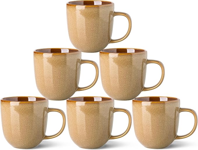 LERATIO Ceramic Coffee Mugs Set of 6,12oz Handmade Coffee Mugs Set with Large Handle for Cappuccino/Latte/Tea/Hot Cocoa, Dishwasher & Microwave Safe-Chestnut by LeRatio