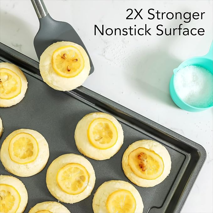 Gray 17 x 11 Inch Nonstick Carbon Steel Baking Sheet Pan, Heavy Duty Warp Resistant Cookie Tray, Oven Safe Easy Clean Bakeware for Cookies, Pastries & Vegetable Roasting - Image 6