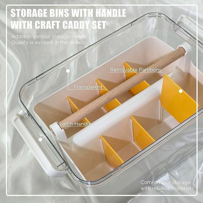 Art Craft Caddy with Lid - Art Supply Storage Organizer, Teacher Tool Box, Clear Craft Box for Kids(11'', Orange, 2in1 Set)